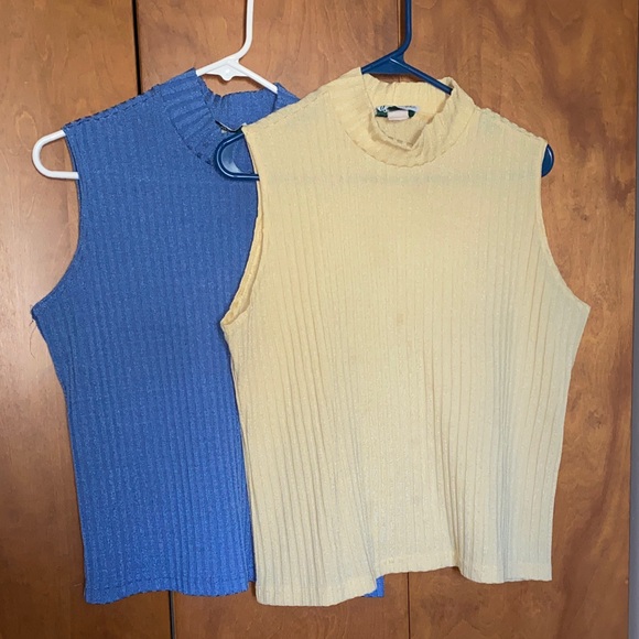 Elegant Ribbed Sleeveless Tops - Blue and Yellow - Picture 1 of 4
